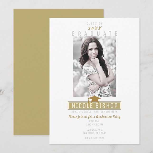 Invitation White Gold Modern Photo Party (Devant / Derrière)