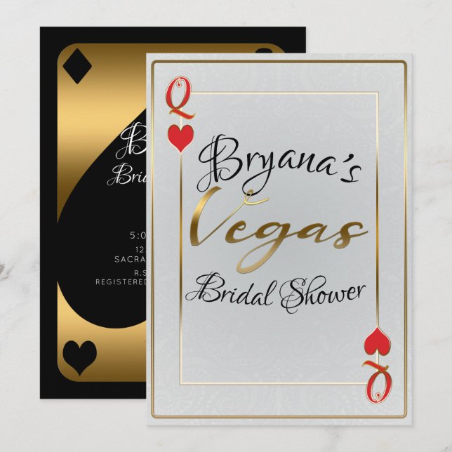 Invitation White Gold Red Queen of Hearts Vegas Fête des mari (Devant / Derrière)