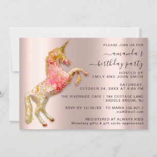 Invitation White Gold Unicorn Horse fête d'anniversaire uniqu