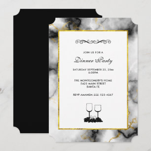 Invitation White Gray Marble with Gold Ribbon