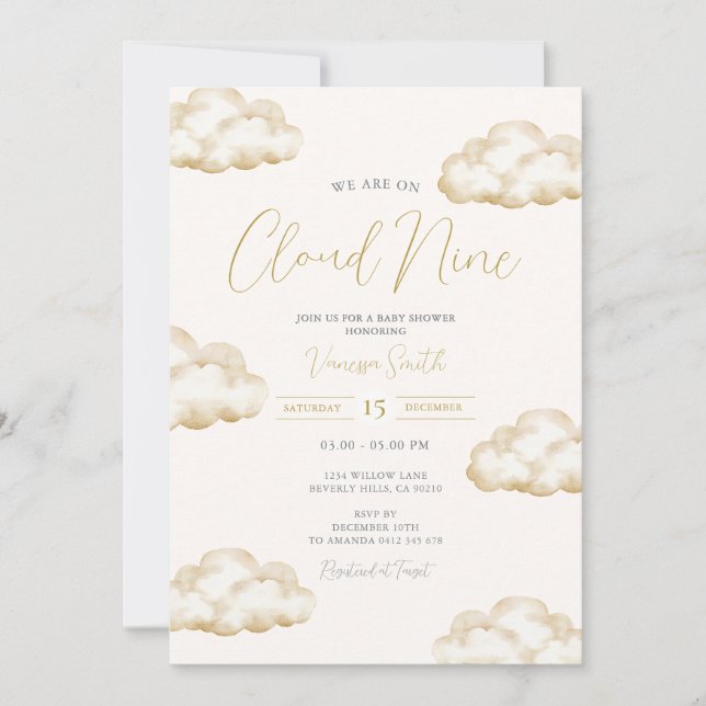 Invitation White Ivory Cloud Nine Baby Shower Party (Devant)