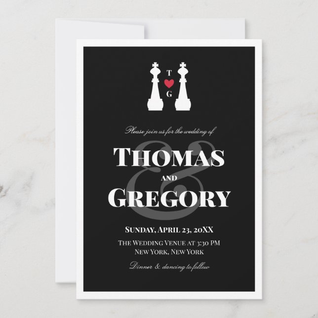 Invitation White King Chess Pièces Gay Mariage (Devant)