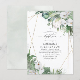Invitation White King Protea and Orchids Tropical Baptism