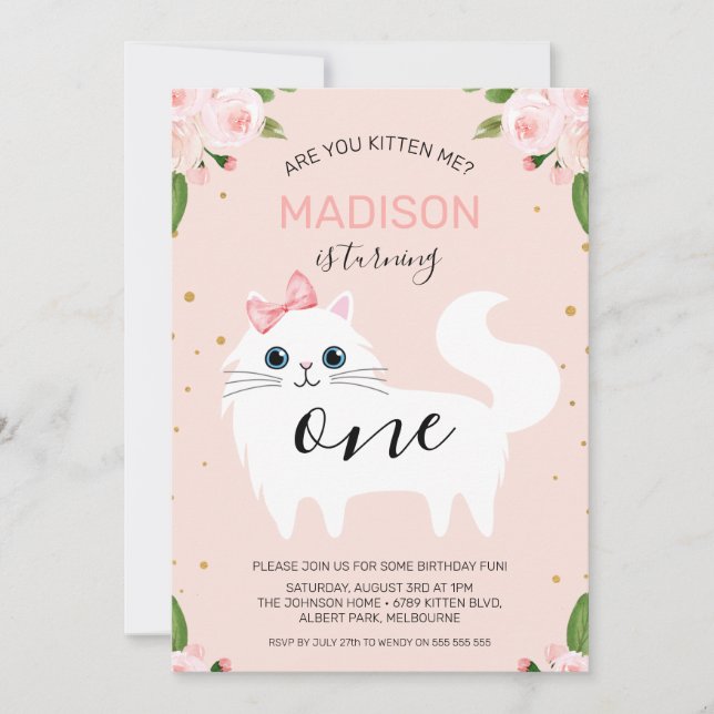 Invitation White Kitten Are You Kitten Me Anniversaire Invita (Devant)