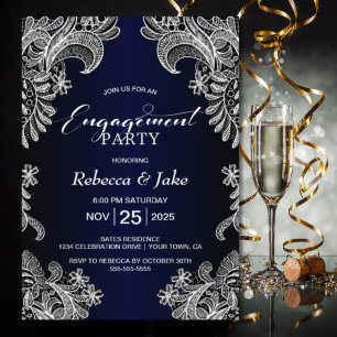 Invitation White Lace Blue Engagement
