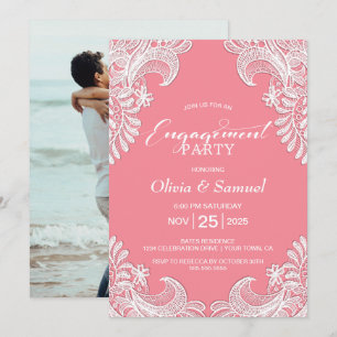 Invitation White Lace Pink Personnalisé Photo Engagement