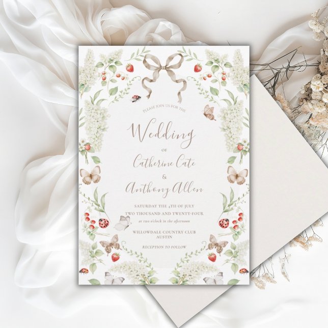 Invitation White Lilacs Greenery Ribbon Whimsical Wedding  (Créateur téléchargé)