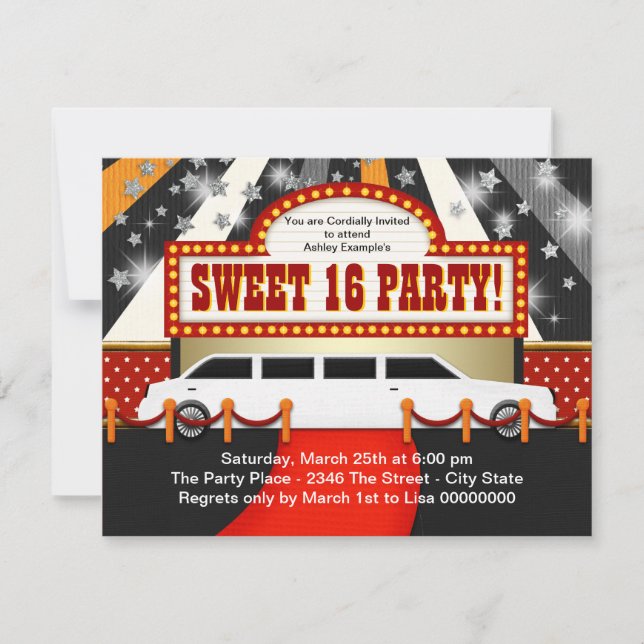 Invitation White Limo Movie Star Sweet 16 Party (Devant)