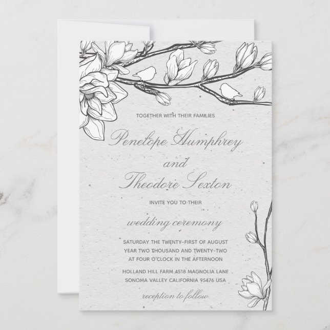 Invitation White Magnolia Birdsong Mariage (Devant)