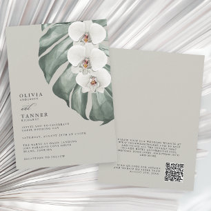 Invitation White Orchids Sage Mariage tropical avec code QR