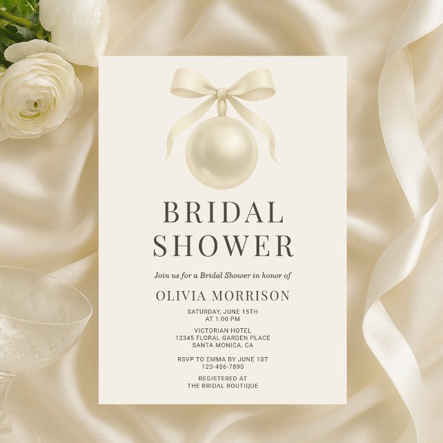 Invitation White Pearls Bow Coquette Bridal Shower (Créateur téléchargé)