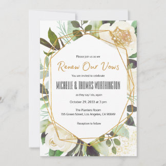 Invitation White Peonies Aquarelle Floral Vow Renouvellement