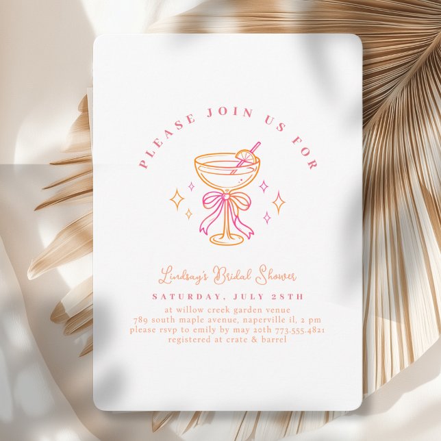 Invitation White Pink Cocktail Bridal Shower Bow (White Pink Cocktail Bridal Shower Bow Invitation)