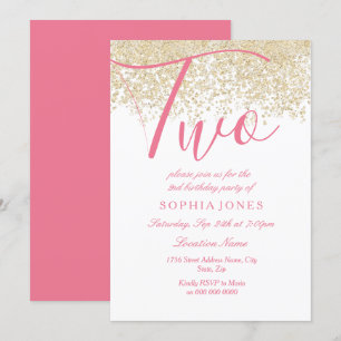 Invitation White Pink Gold Parties scintillant 2e anniversair