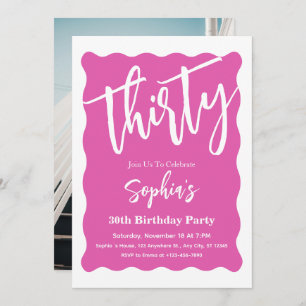 Invitation White & Pink Wavy Curve Moderne 30e fête d'anniver