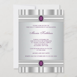 Invitation White Purple Girls Purple Première Communion