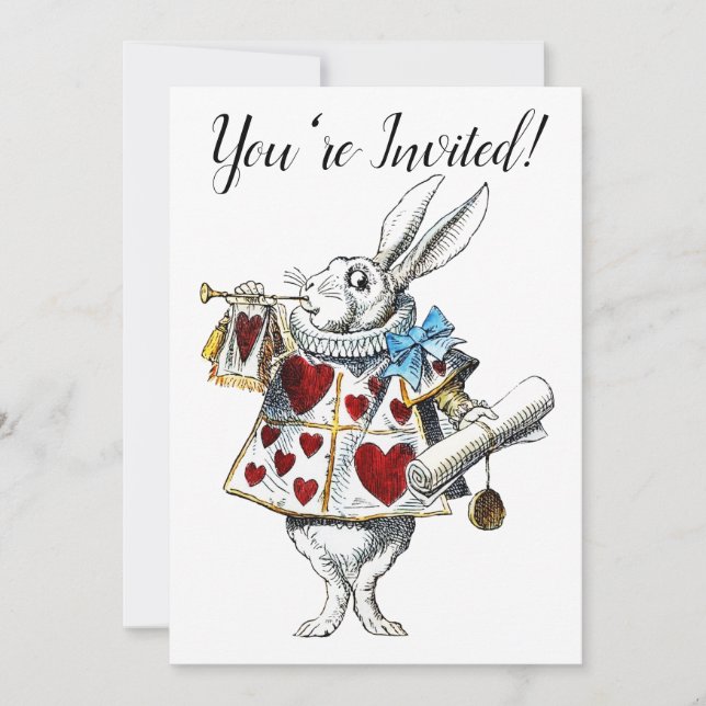 Invitation White Rabbit Alice Wonderland Hearts (Devant)
