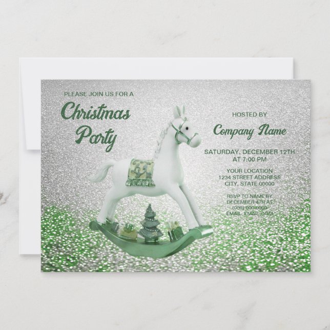 Invitation White Rocse Cheval Vert Noël Fête de Noël (Devant)