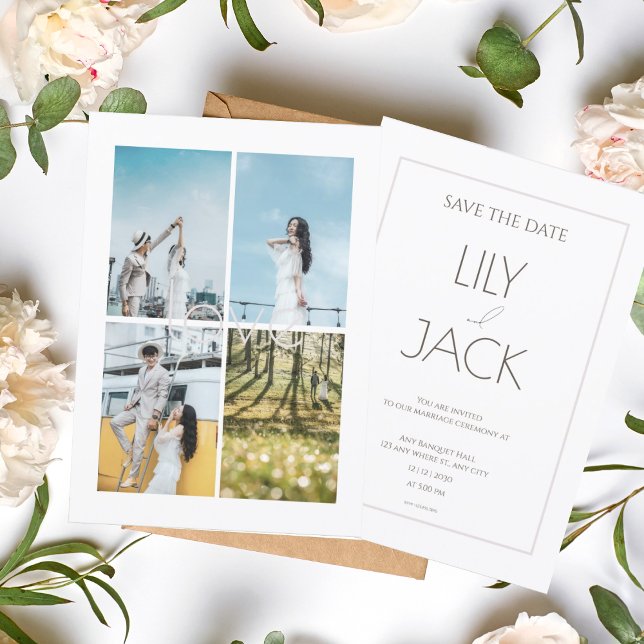 Invitation White Romance Love Photo Collage Mariage (1)