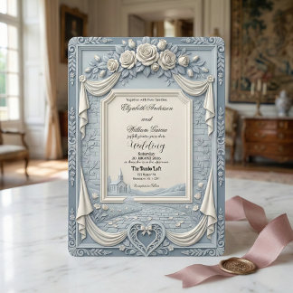 Invitation White Rose and Dusty Blue Cream Romance Wedding