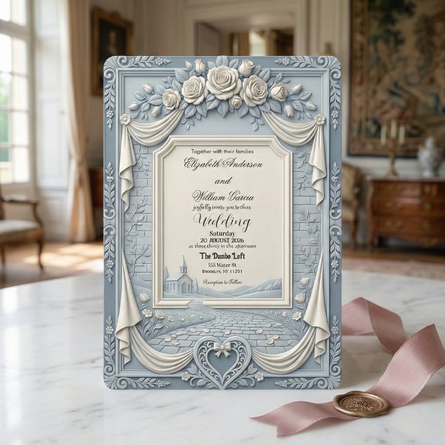 Invitation White Rose and Dusty Blue Cream Romance Wedding (Créateur téléchargé)