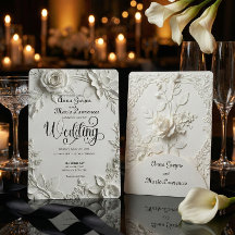 White Rose Bas Relief Faux Embossed Wedding