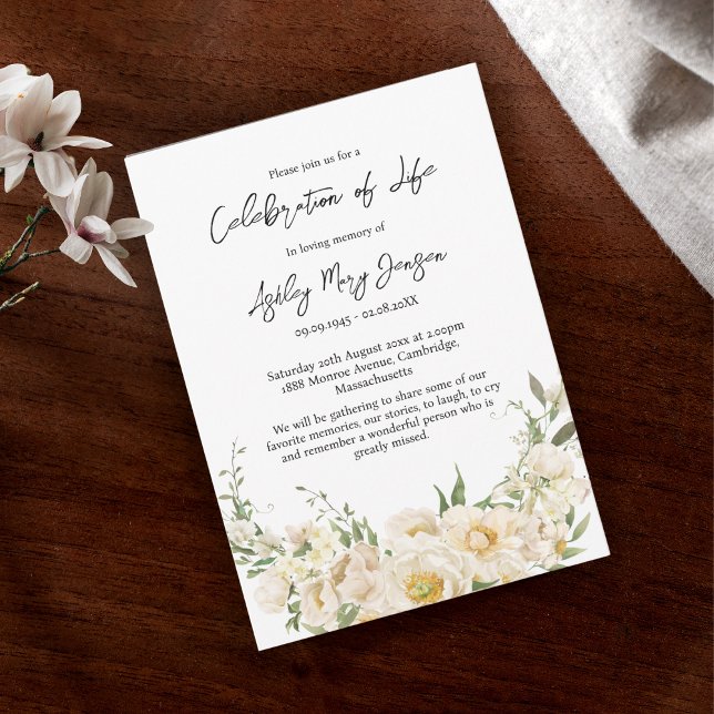 Invitation White Rose Celebration of Life Funeral (Créateur téléchargé)