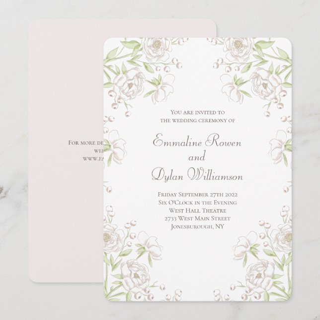 Invitation White Rose Classic Wedding (Devant / Derrière)