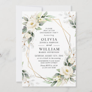 Invitation White Roses Green Fête d'engagement Floral