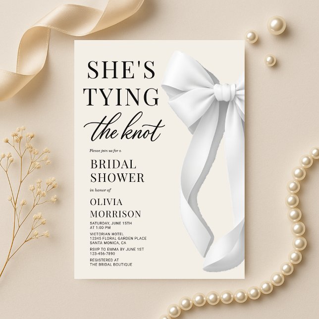Invitation White She's Tying The Knot Elegant Bridal Shower (Créateur téléchargé)