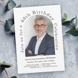 Invitation White Simple Photo Arch 60e fête d'anniversaire
