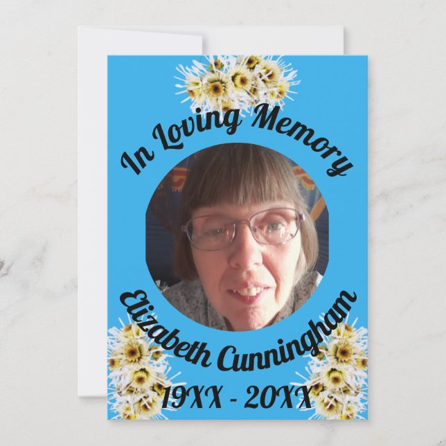 Invitation White Spider Mums Photo Memory Citation Memorial (Devant)