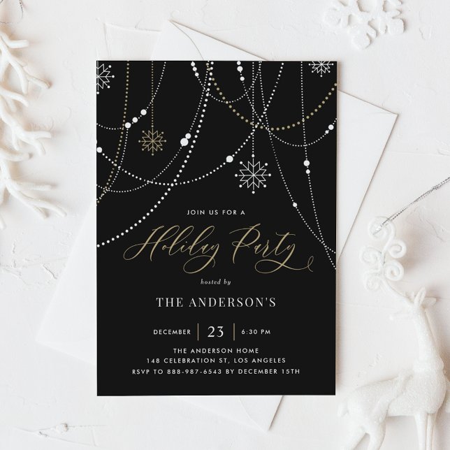 Invitation White String Lights Black Holiday Party (Créateur téléchargé)