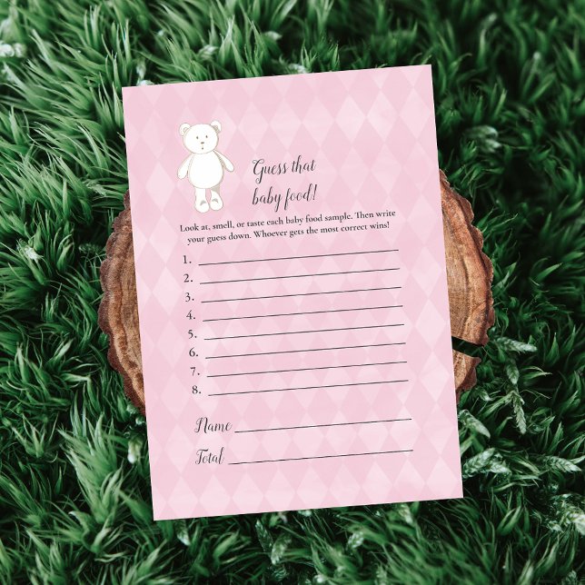 Invitation White Teddy Bear Guess The Baby Food Douche Jeu (Créateur téléchargé)