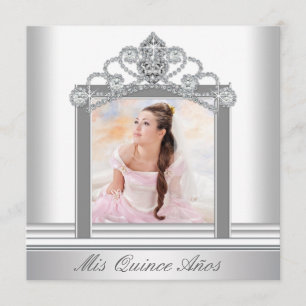Invitation White Tiara White Photo Sweet Quinceanera