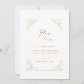 Invitation White Vintage Gold Calligraphy Script Iftar Party