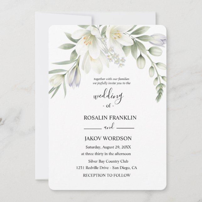 Invitation white watercolor wedding (Devant)