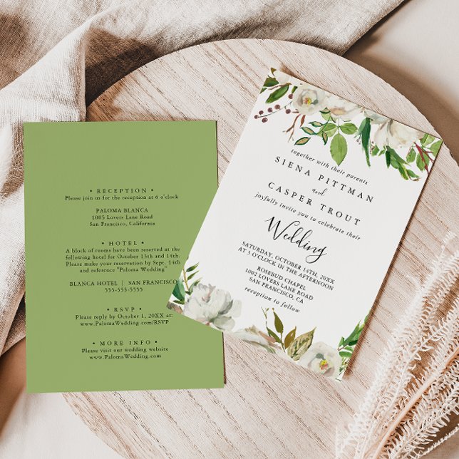 Invitation White Winter Peony Floral Mariage avant et arrière (Créateur téléchargé)
