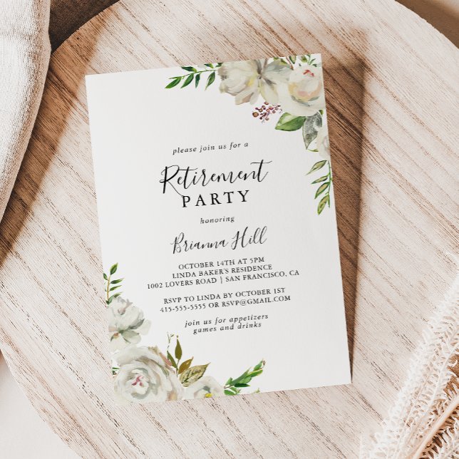Invitation White Winter Peony Floral Retraite Party (Créateur téléchargé)