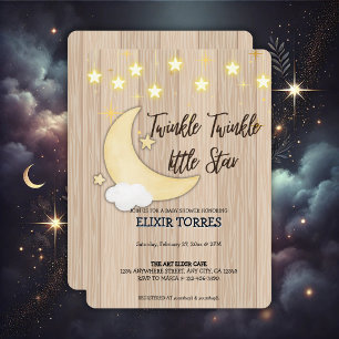 Invitation White Wood Twinkle Twinkle Little Star Baby shower