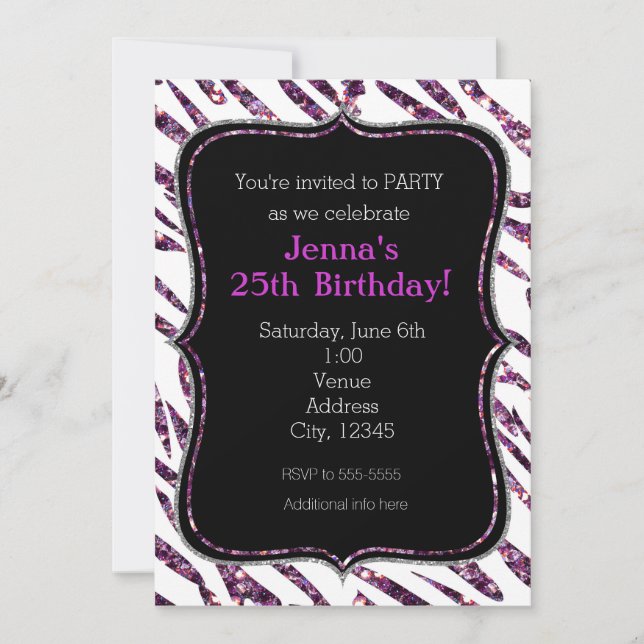 Invitation White Zebra Imprimer Glam Parties scintillant Invi (Devant)