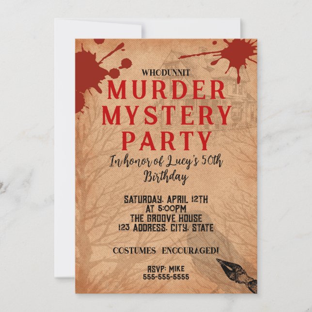 Invitation whodunit meurtre mystère sanglante fête 40e 50e 60 (Devant)