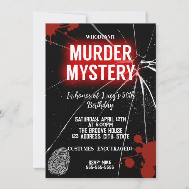 Invitation whodunit meurtre mystère sanglante fête 40e 50e 60 (Devant)