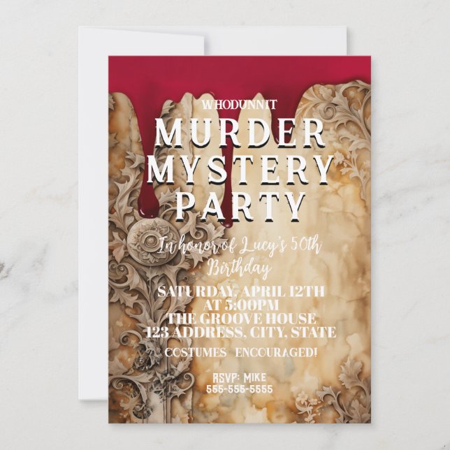 Invitation whodunit meurtre mystère sanglante fête 40e 50e 60 (Devant)