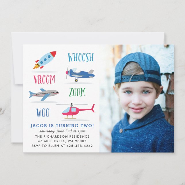 Invitation Whoosh Vroom woo Space Air fête d'anniversaire pho (Devant)