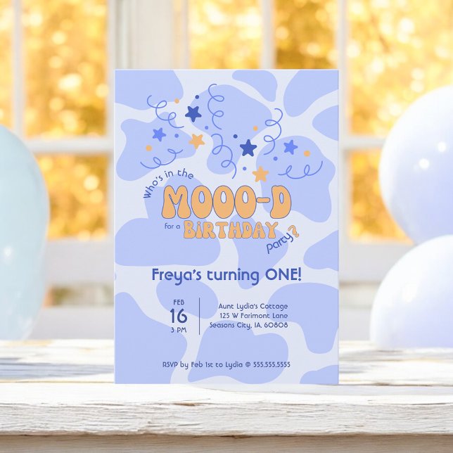 Invitation Who's in the MOOO-D Cow Print 1st Birthday (Créateur téléchargé)