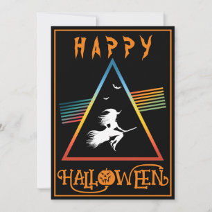 INVITATION WHTE WITCH SUR BROOM HAPPY HALLOWEEN COSTUME PARTY