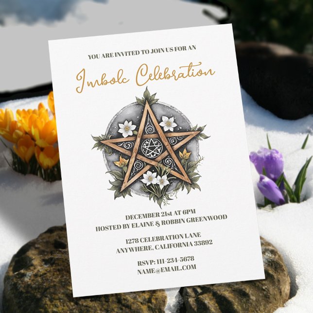 Invitation Wiccan Imbolc Chandlemas Floral Pentacle Holiday (Wiccan Imbolc Candlemas Floral Pentacle Holiday Invitation)