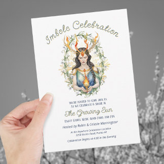 Invitation Wiccan Imbolc Déesse Flame Flore Or Flocon de neig