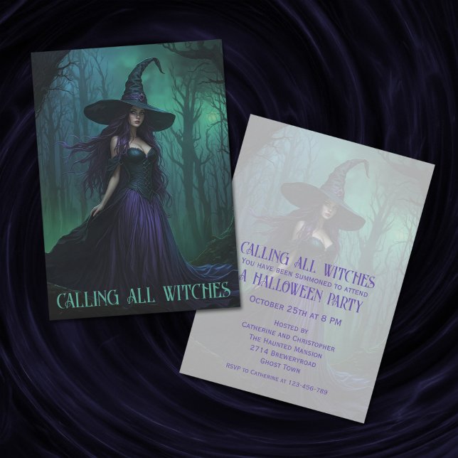 Invitation Wicked Halloween sorcière en violet et noir (Créateur téléchargé)